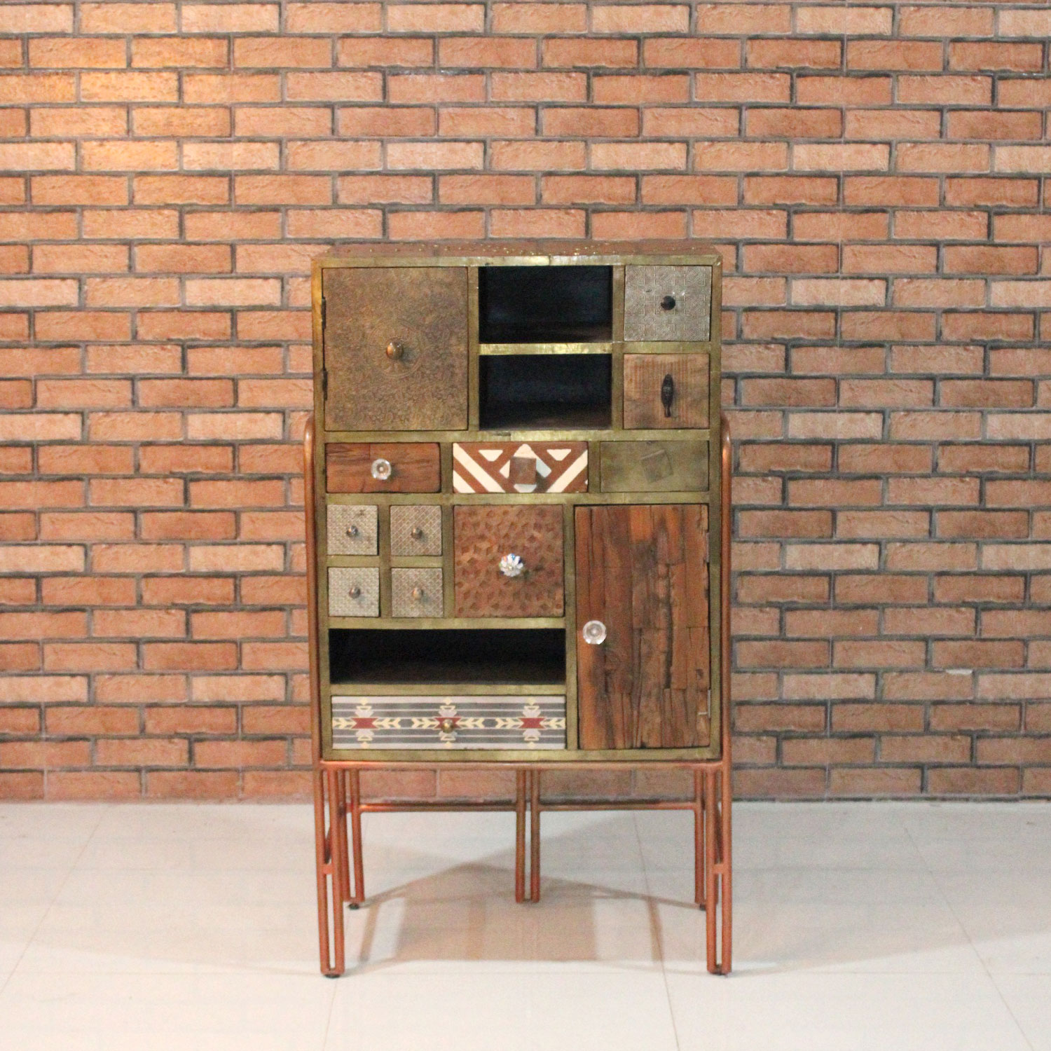 Mango Wood & Iron Metal Fitted Highboard with 1 Doors & 12 Drawers - popular handicrafts